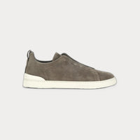 Zegna Triple Stitch Suede Sneakers Gray Slip-On
