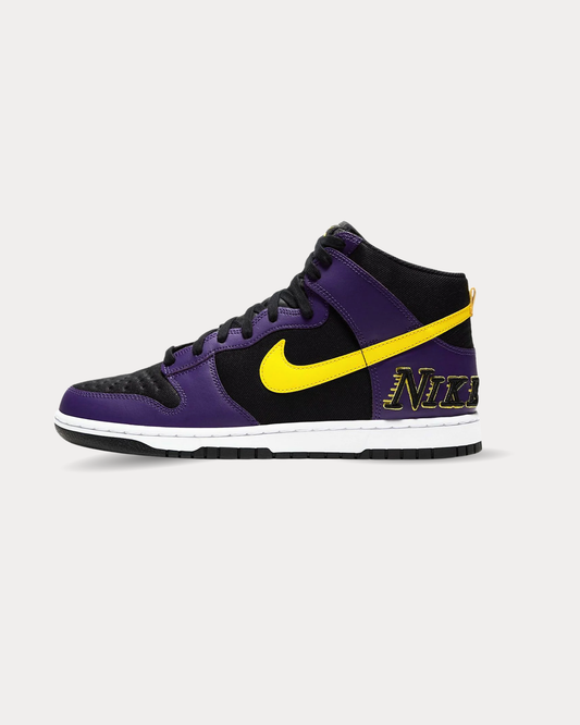 Nike - Dunk Hi EMB Lakers Black / Opti Yellow-Court / Purple High Top Sneakers